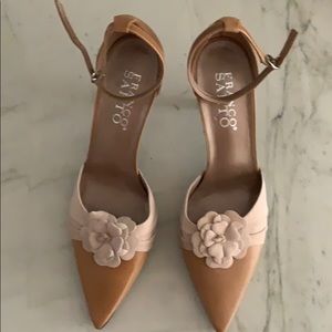 Franco Sarto Tan leather/Pale Pink suede heels 10M